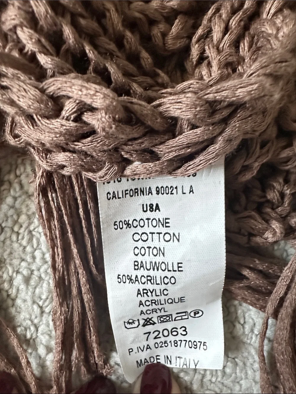 Fringed Open-Knit Poncho Shrug in Taupe
